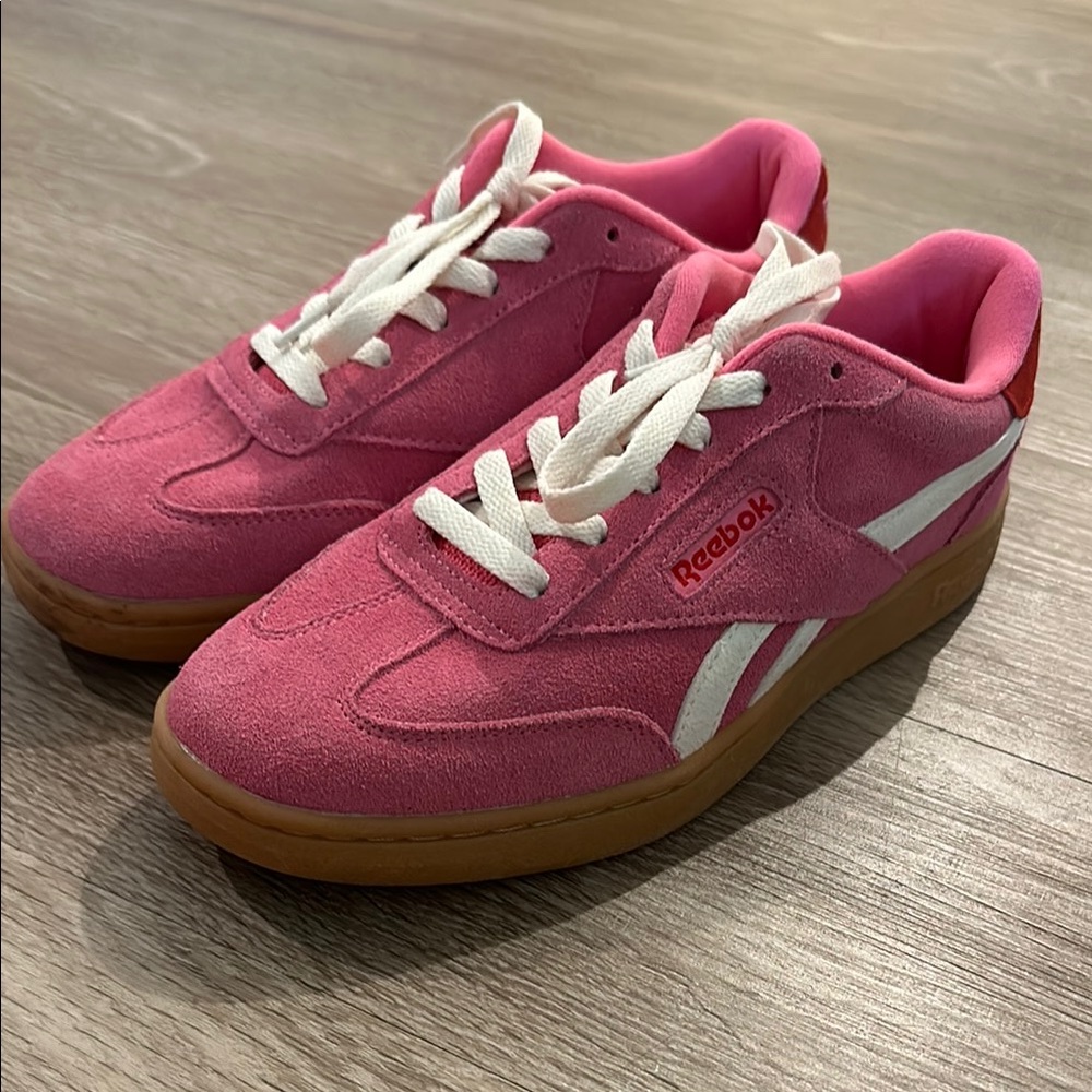 Reebok Club C Double Geo Suede Sneakers – Pink/Gum Sole, Women’s Size 7.5